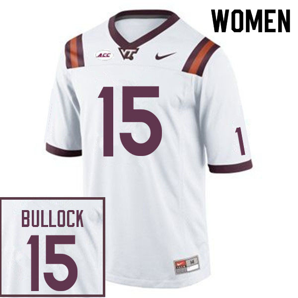 Women #15 Tahj Bullock Virginia Tech Hokies College Football Jerseys Sale-White